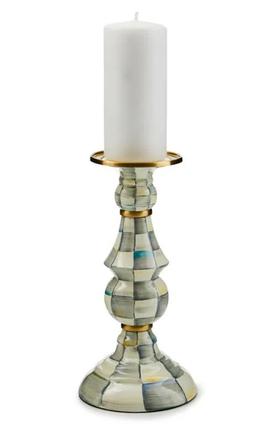 Mackenzie-childs Large Sterling Check Enamel Pillar Candlestick