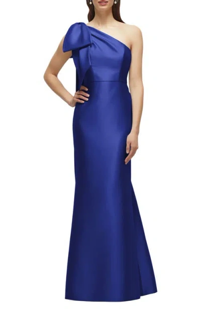 Alfred Sung Bow One-shoulder Satin Trumpet Gown