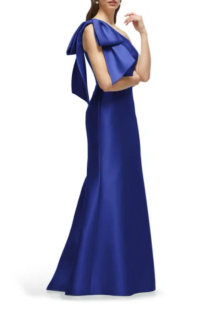 Alfred Sung Bow One-shoulder Satin Trumpet Gown