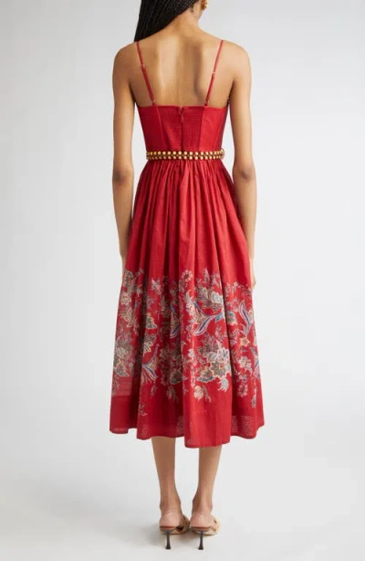 Zimmermann Rhiannon Cotton Corset Midi Dress In Red
