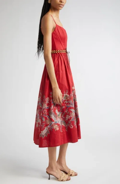 Zimmermann Rhiannon Cotton Corset Midi Dress In Red