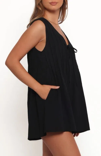 Petal And Pup Petal & Pup Sleeveless Cotton Tie Front Romper In Black