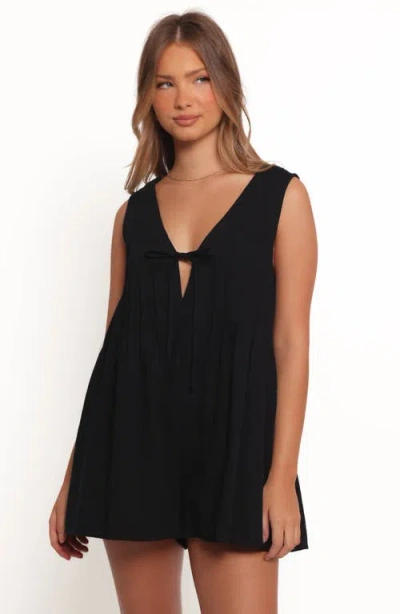 Petal And Pup Petal & Pup Sleeveless Cotton Tie Front Romper In Black