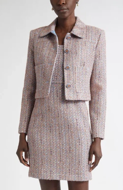 St John St. John Collection Naomi Crop Tweed Jacket In Blue