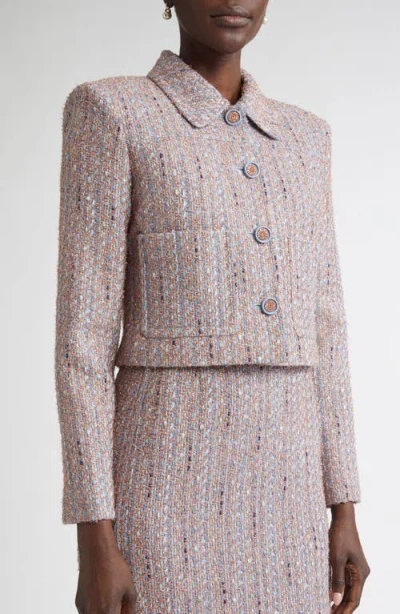 St John St. John Collection Naomi Crop Tweed Jacket In Blue