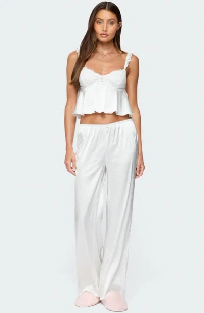 Edikted Izabella Satin Effect Wide Leg Pants In White