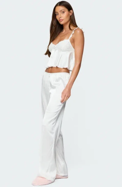Edikted Izabella Satin Effect Wide Leg Pants In White