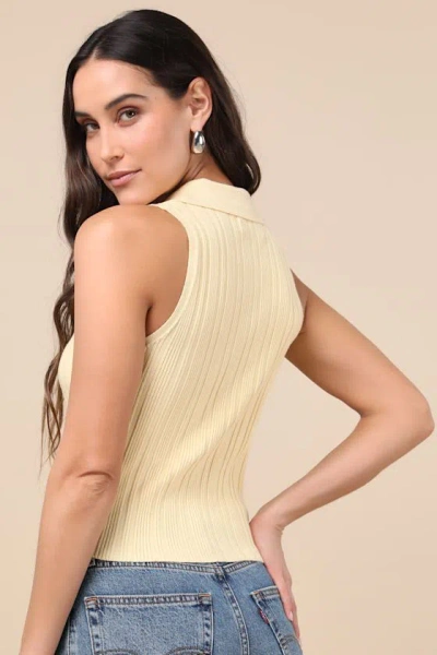 Lulus Jena Light Yellow Ribbed Knit Button-front Tank Top In Red