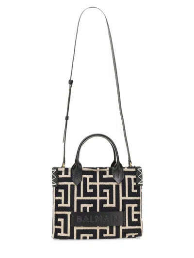 Balmain Women's B-army 42 Monogram Jacquard And Leather Tote Bag In Black