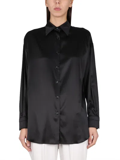 Tom Ford Stretch Silk Satin Relaxed Fit Shirt Clothing In Black
