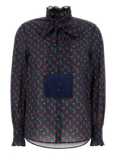 Valentino Cherryfic Bow-detail Cotton Muslin Shirt In Brown