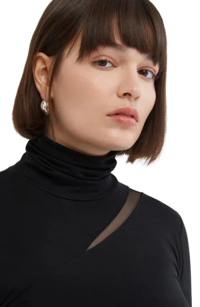 Marcella Vee Mesh Cutout Turtleneck Top