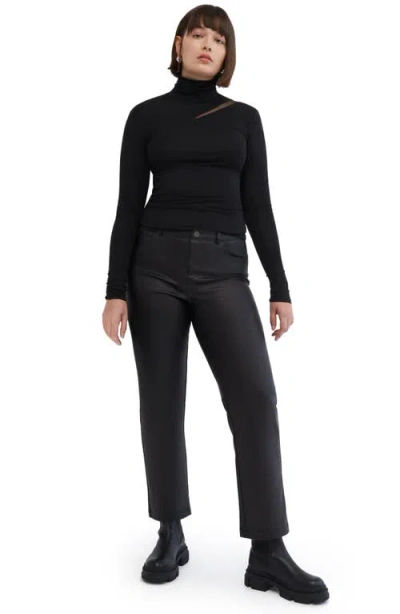 Marcella Vee Mesh Cutout Turtleneck Top