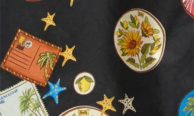 Farm Rio Trip Souvenir Black Mixed Buttons Midi Skirt Trip Souvenir Black