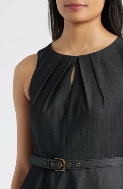 Tahari Asl Women's Belted Soft Denim Sleeveless Fit & Flare Dress