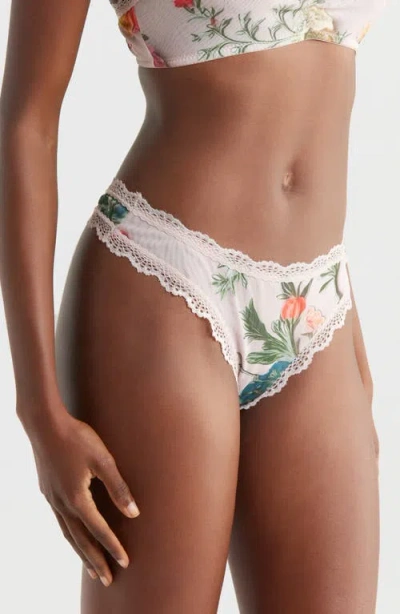 Kilo Brava Lace Trim High Leg Thong In Multi