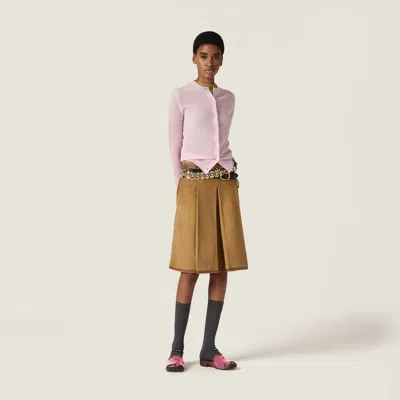 Miu Miu Cashmere Knit Cardigan With Ribbed Collar And Cuffs In Pink
