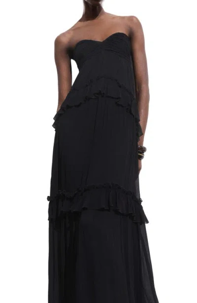 Mango Strapless Maxi-dress Black In Black