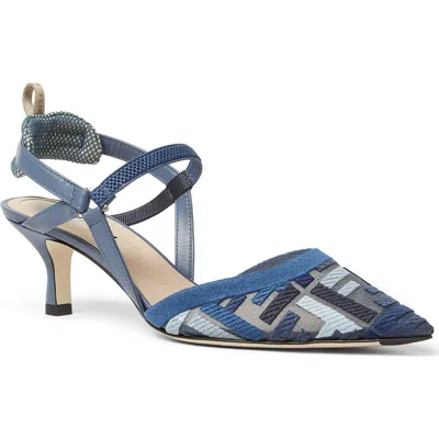 Fendi Ff Embroidery Colibrì Lite Mesh Slingback In Blue