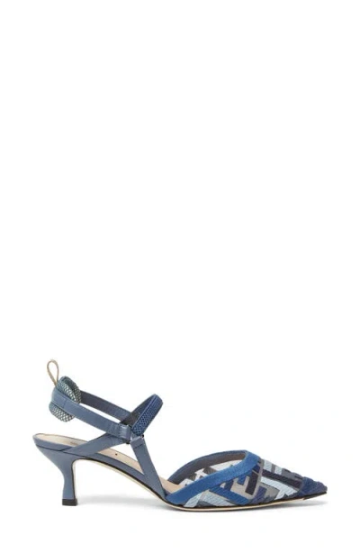 Fendi Ff Embroidery Colibrì Lite Mesh Slingback In Blue