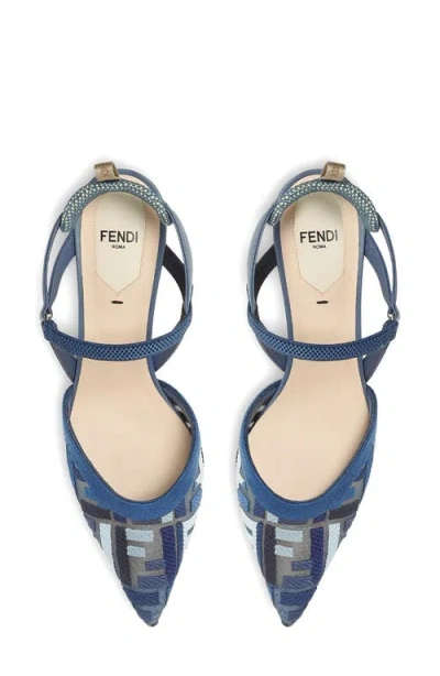 Fendi Ff Embroidery Colibrì Lite Mesh Slingback In Blue