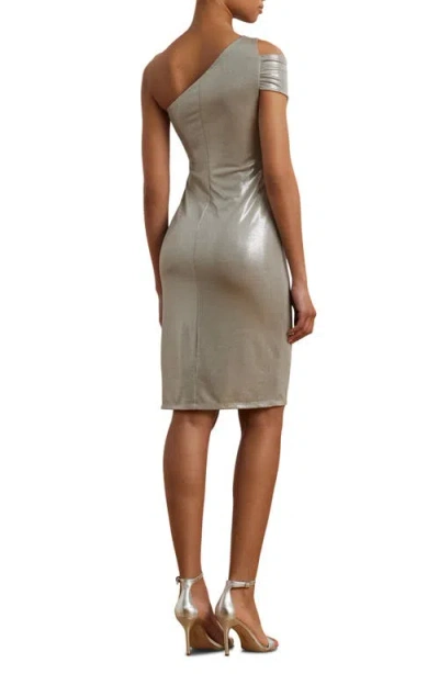 Ralph Lauren One-shoulder Ruched Mini Dress In Metallic