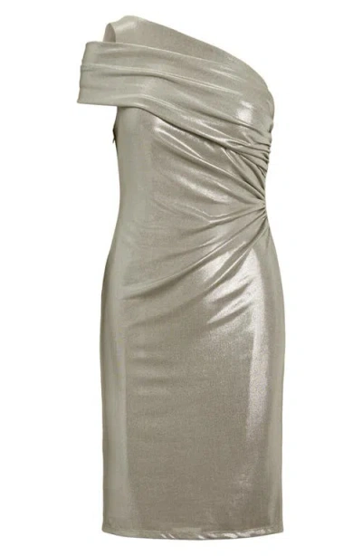 Ralph Lauren One-shoulder Ruched Mini Dress In Metallic