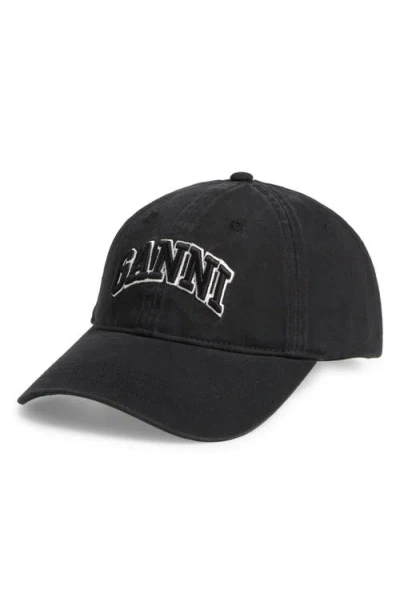 Ganni Womens Black Brand-embroidered Cotton-canvas Cap