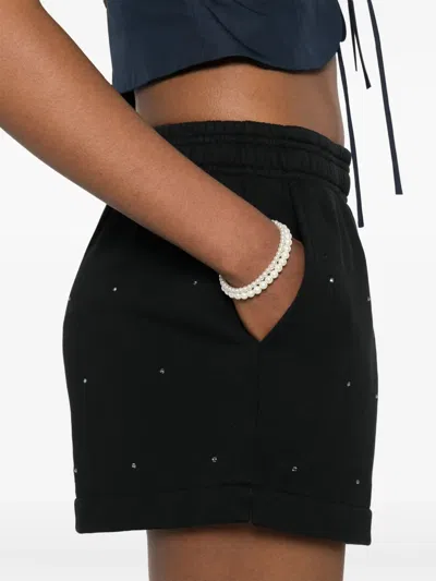 Mc2 Saint Barth Cate Black Cotton Pull Up Shorts With Striped Rhinestone Embellishment
