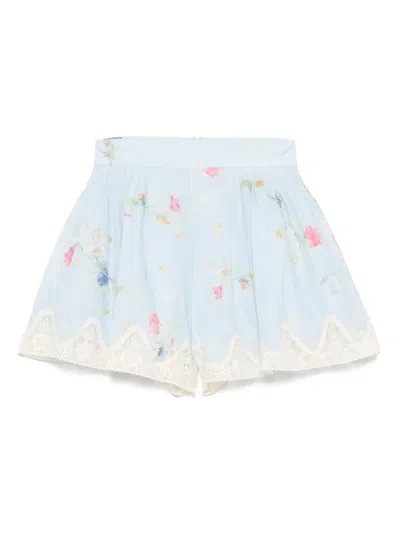 Zimmermann Lucky Lace-trimmed Pleated Floral-print Cotton-voile Shorts