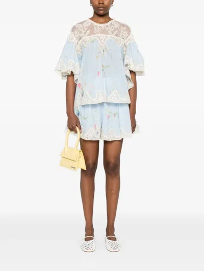Zimmermann Lucky Lace-trimmed Pleated Floral-print Cotton-voile Shorts