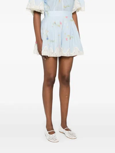 Zimmermann Lucky Lace-trimmed Pleated Floral-print Cotton-voile Shorts