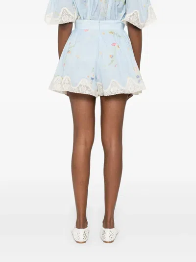 Zimmermann Lucky Lace-trimmed Pleated Floral-print Cotton-voile Shorts