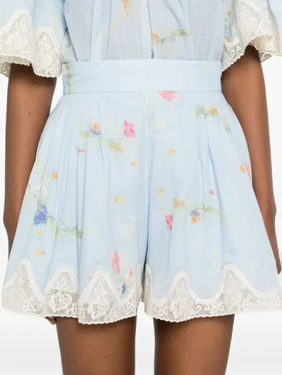Zimmermann Lucky Lace-trimmed Pleated Floral-print Cotton-voile Shorts
