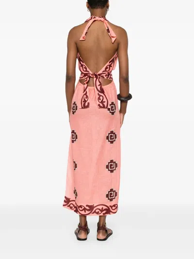 Johanna Ortiz Energetic Patterns Linen Halter Midi Dress In Pink