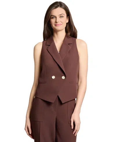 Jones New York Double-breasted Notch Collar Vest In Brown