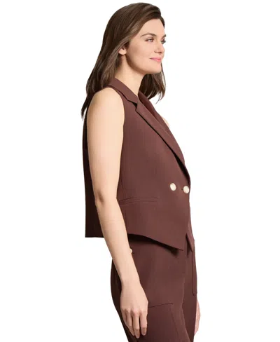 Jones New York Double-breasted Notch Collar Vest In Brown