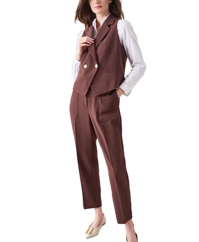 Jones New York Double-breasted Notch Collar Vest In Brown