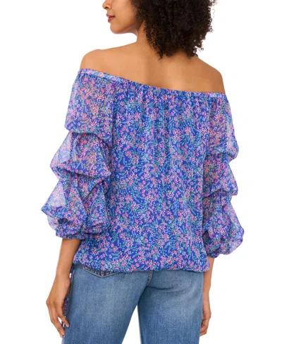 Vince Camuto Women's Printed Off-the-shoulder Bubble-sleeve Top In Blue
