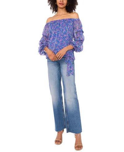 Vince Camuto Women's Printed Off-the-shoulder Bubble-sleeve Top In Blue