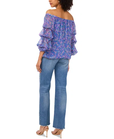 Vince Camuto Women's Printed Off-the-shoulder Bubble-sleeve Top In Blue