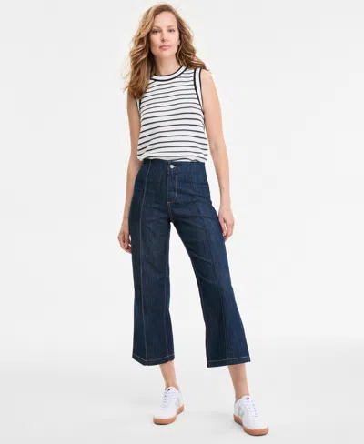 Tommy Hilfiger Women's Wide-leg No-waistband Cropped Denim Jeans In Blue