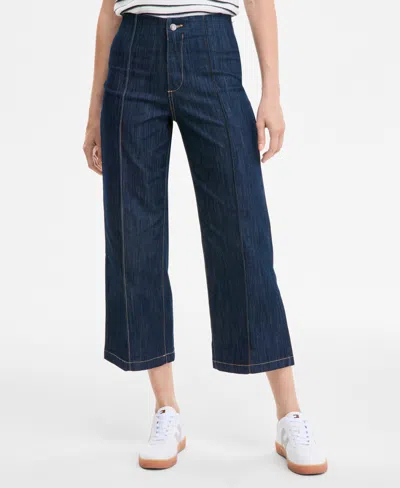 Tommy Hilfiger Women's Wide-leg No-waistband Cropped Denim Jeans In Blue