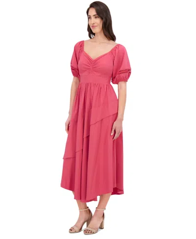 Siena Women's Puff-sleeve Midi Dress In Red