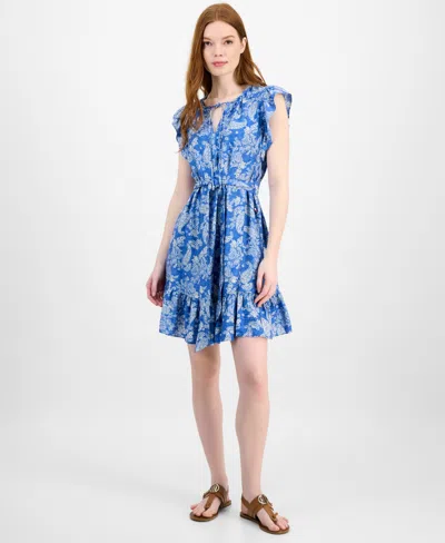 Tommy Hilfiger Women's Paisley-print Flutter-sleeve Dress In Blue