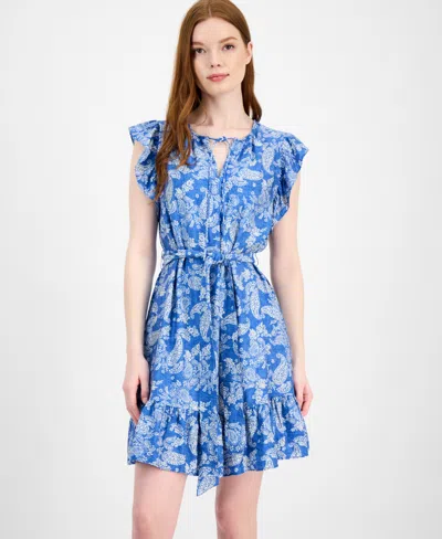 Tommy Hilfiger Women's Paisley-print Flutter-sleeve Dress In Blue