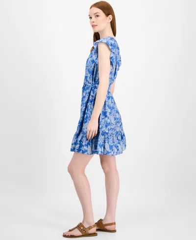 Tommy Hilfiger Women's Paisley-print Flutter-sleeve Dress In Blue