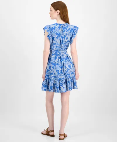Tommy Hilfiger Women's Paisley-print Flutter-sleeve Dress In Blue