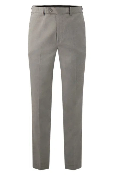 Victor Emmanuel Vince Flat Front Small Check Stretch Dress Pants In Gray