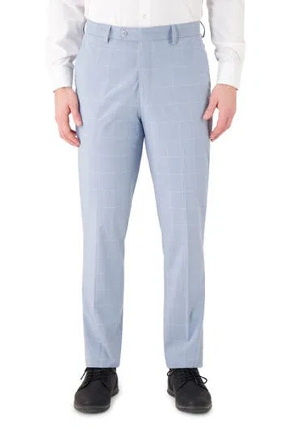 Victor Emmanuel Vince Flat Front Windowpane Check Stretch Dress Pants In Blue